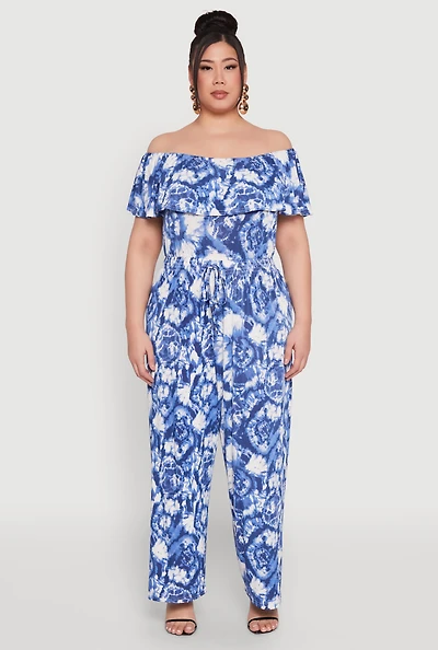Plus Tie Dye Off the Shoulder Jumpsuit
