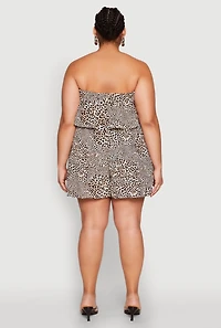 Womens Plus Size Leopard Print Ruffle Overlay Romper, Brown, Size 3X