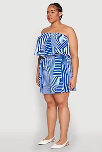 Womens Plus Size Assorted Stripe Print Ruffle Overlay Romper, Blue, Size 3X