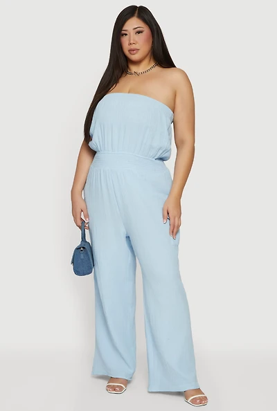 Plus Smock Waist Cargo Pocket Tube Jumpsuit