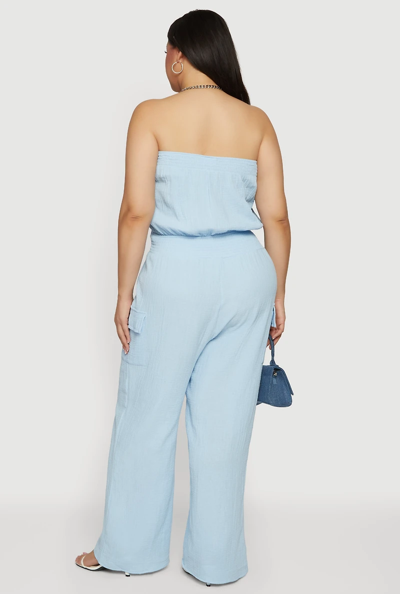 Plus Smock Waist Cargo Pocket Tube Jumpsuit