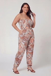 Plus Assorted Seashell Print Smocked Tube Jumpsuit