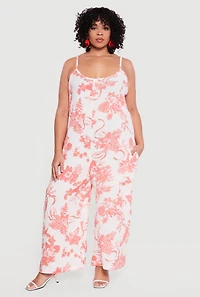 Plus Floral Scoop Neck Wide Leg Cami Jumpsuit