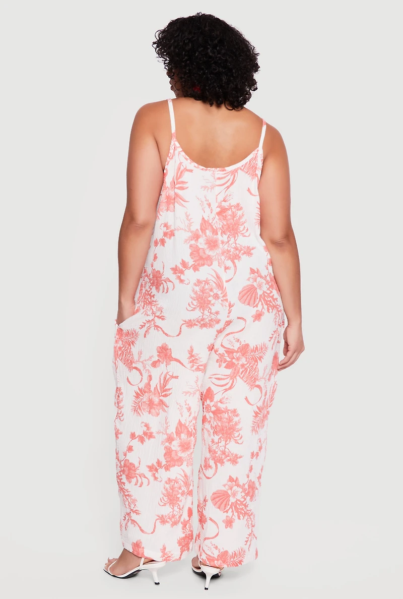 Plus Floral Scoop Neck Wide Leg Cami Jumpsuit