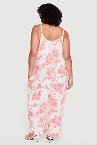 Plus Floral Scoop Neck Wide Leg Cami Jumpsuit