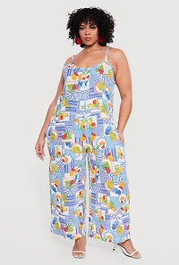 Plus Gauze Knit Patterned Scoop Neck Jumpsuit