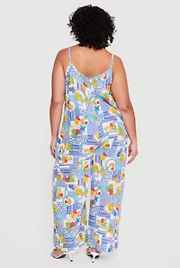 Plus Gauze Knit Patterned Scoop Neck Jumpsuit