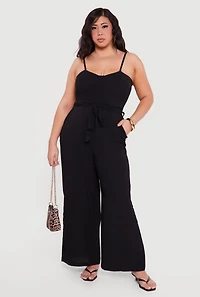 Plus Wide Leg Cami Jumpsuit with Tie Waist Belt