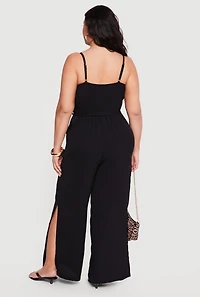 Plus Wide Leg Cami Jumpsuit with Tie Waist Belt