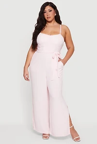Plus Wide Leg Cami Jumpsuit with Tie Waist Belt