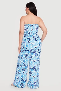 Plus Patterned Smocked Tube Jumpsuit