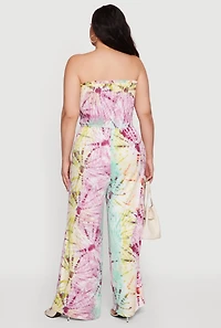 Plus Tie Dye Patterned Smocked Tube Jumpsuit