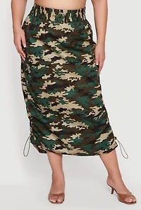 Plus Toggle Drawstring Camouflage Cargo Midi Skirt