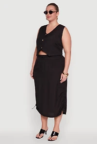 Womens Plus Size Linen V-Neck Cropped Vest, Black, Size 1X