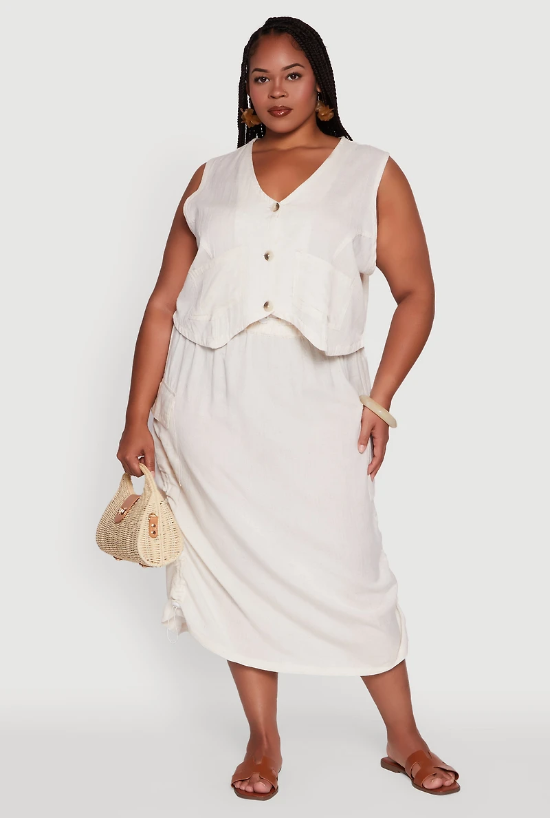 Womens Plus Linen V-Neck Cropped Vest, 3X