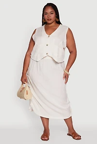 Plus Linen V-Neck Blazer Vest