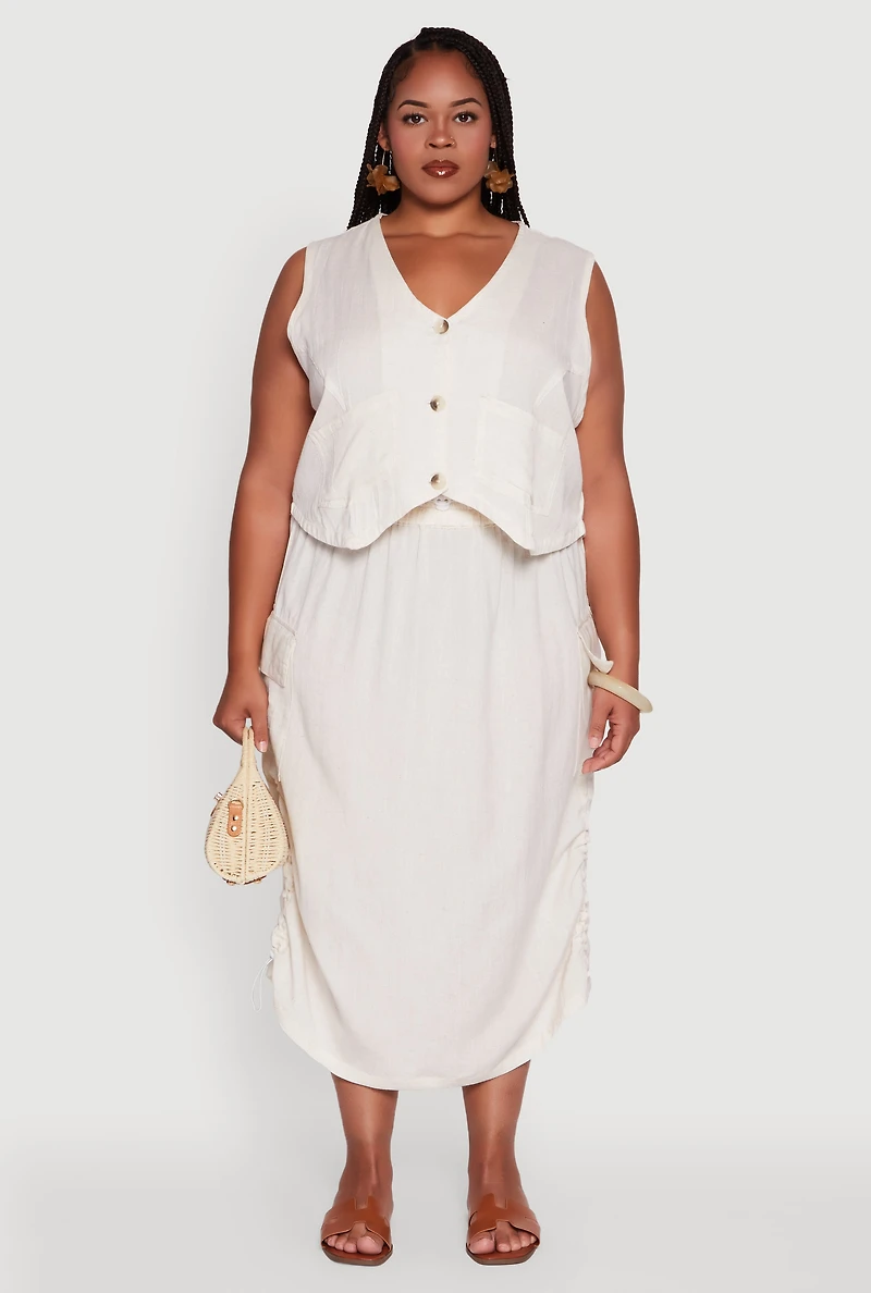 Plus Linen V-Neck Blazer Vest