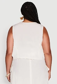 Womens Plus Linen V-Neck Cropped Vest,