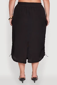 Womens Plus High Waisted Toggle Drawstring Hem Linen Skirt with Ruching,