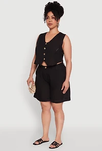 Womens Plus Size Trendy Linen Crochet Detail Cropped Vest, Black, Size 2X