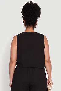Womens Plus Size Trendy Linen Crochet Detail Cropped Vest, Black, Size 2X