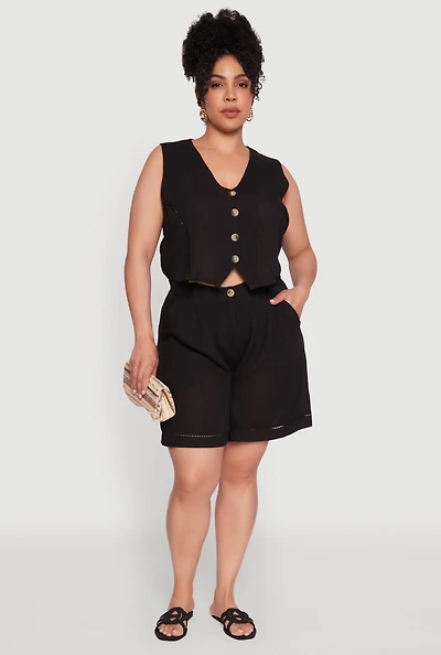Womens Plus Trendy Crochet Detail High Waisted Shorts,