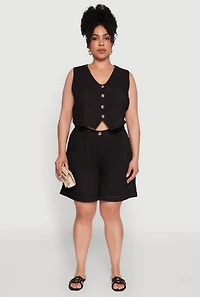 Womens Plus Size Trendy Crochet Detail High Waisted Shorts, Black, Size 3X