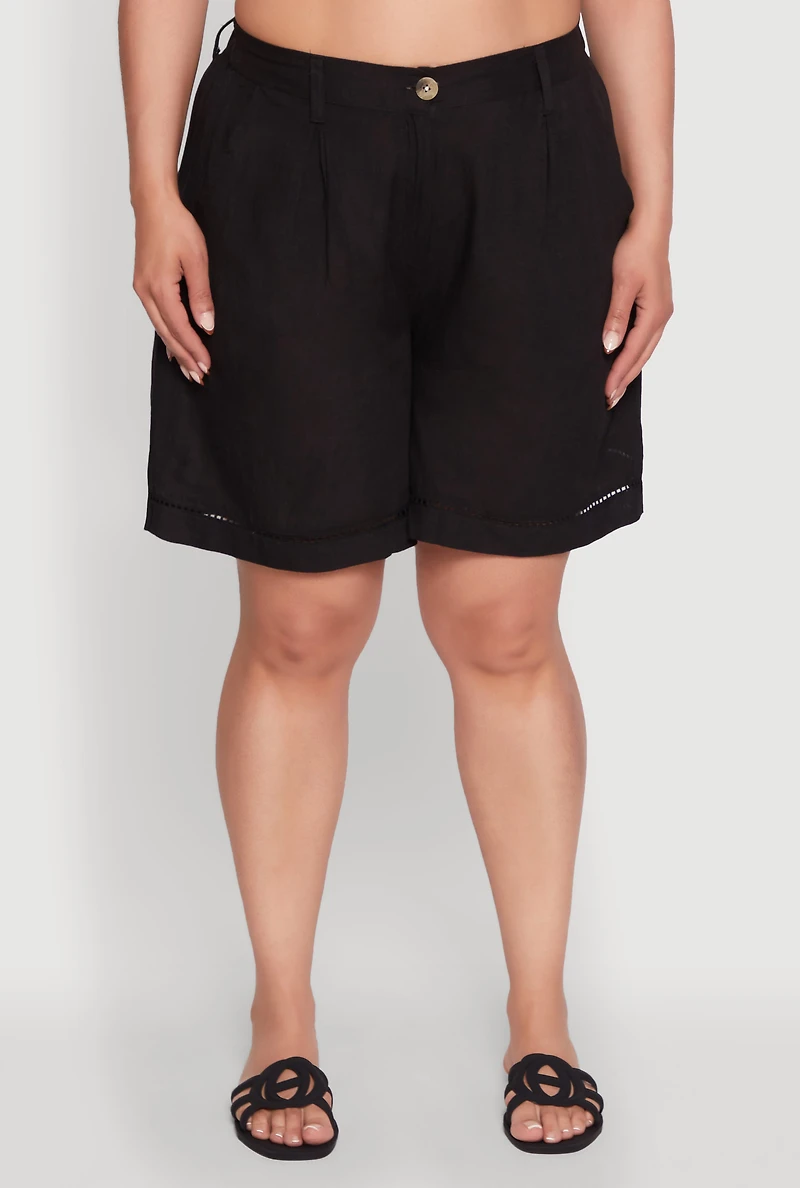 Womens Plus Size Trendy Crochet Detail High Waisted Shorts, Black, Size 3X
