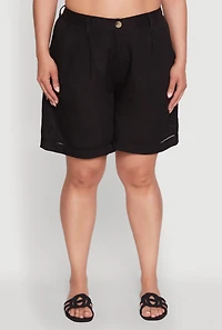 Womens Plus Size Trendy Crochet Detail High Waisted Shorts, Black, Size 3X