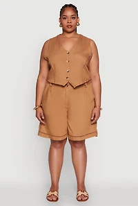Womens Plus Size Trendy Crochet Detail High Waisted Shorts, Brown, Size 2X