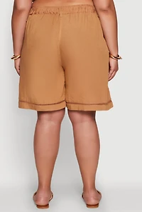 Womens Plus Size Trendy Crochet Detail High Waisted Shorts, Brown, Size 2X