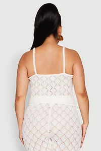 Womens Plus Size Crochet Diamond Knit Cami, White, Size 1X