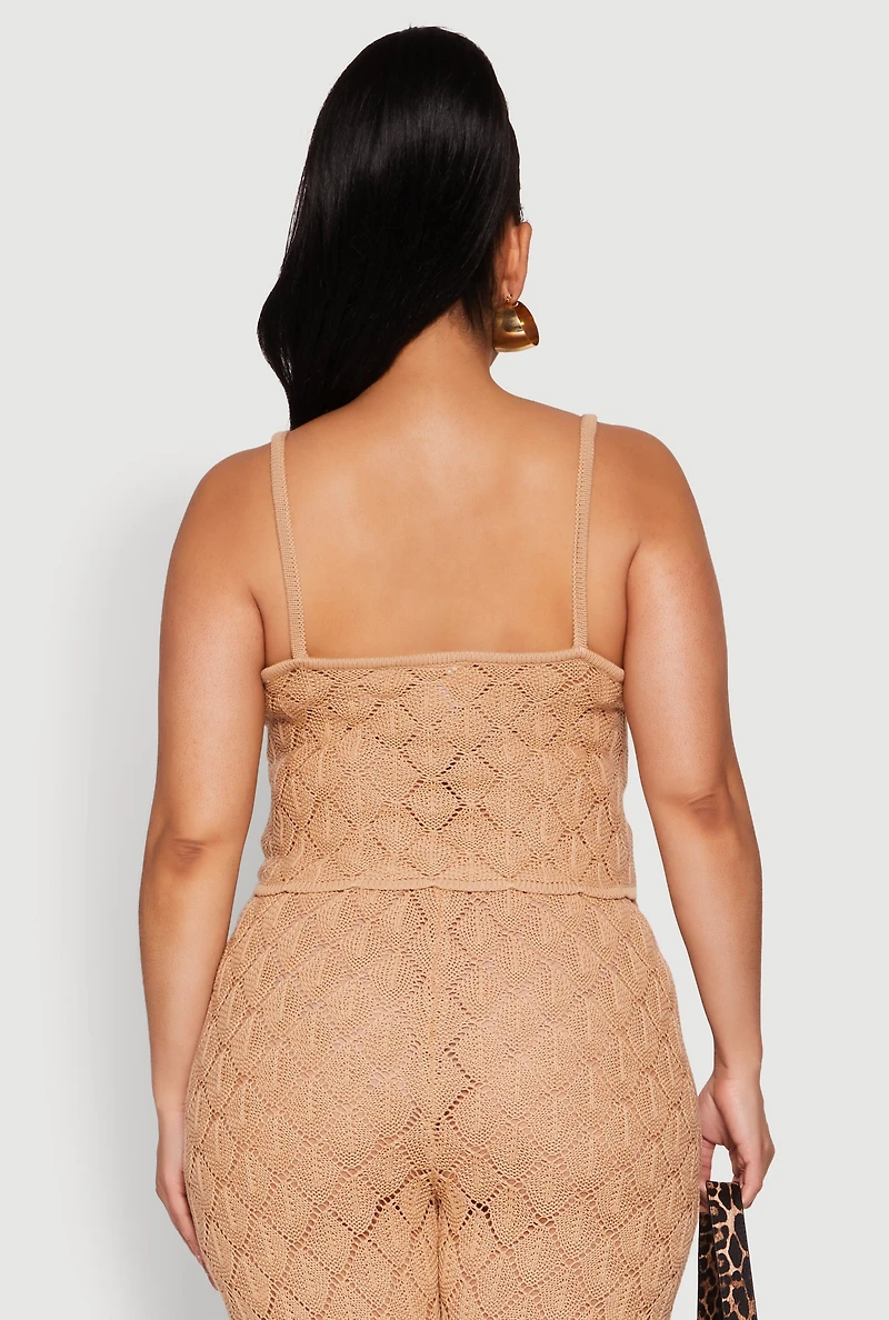Womens Plus Size Crochet Diamond Knit Cami, Beige, Size 2X