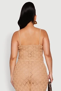 Womens Plus Size Crochet Diamond Knit Cami, Beige, Size 2X
