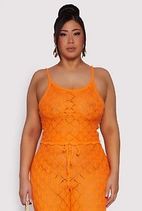 Womens Plus Size Crochet Diamond Knit Cami, Orange, Size 2X