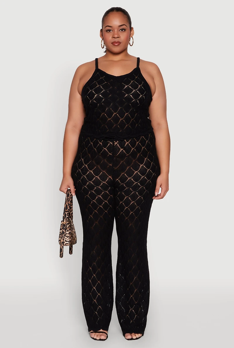 Plus Crochet Diamond Knit Pants