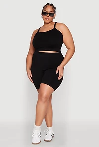 Womens Plus Seamless Rib Knit Cami and Biker Shorts,