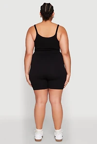 Womens Plus Seamless Rib Knit Cami and Biker Shorts,