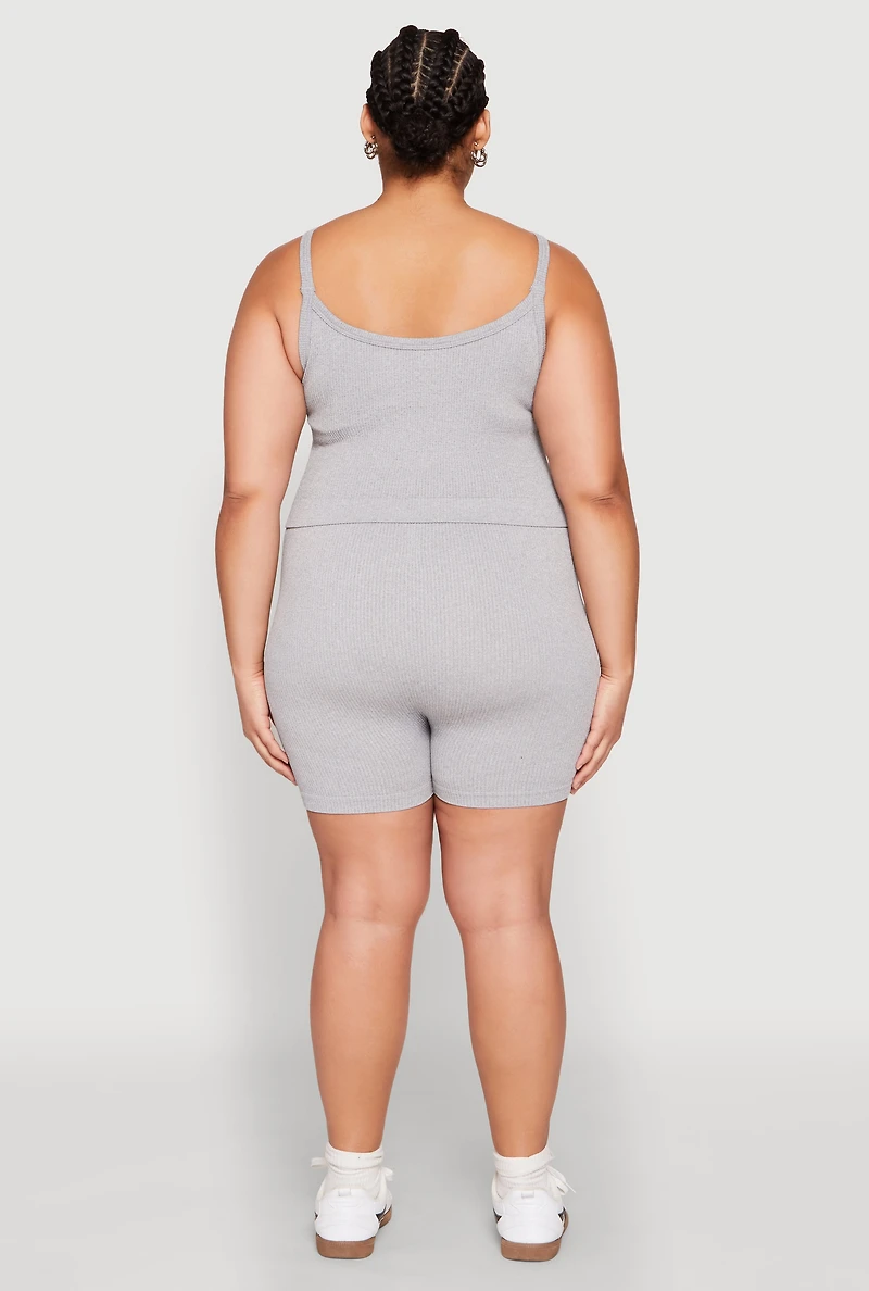 Womens Plus Seamless Rib Knit Cami and Biker Shorts, 2X-3X