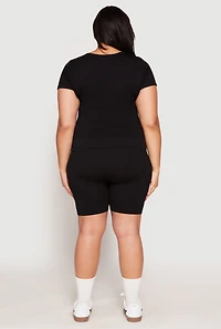 Womens Plus Seamless V Neck Top and Biker Shorts Set,
