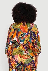 Plus Tropical Floral Cropped Tie Front Shirt