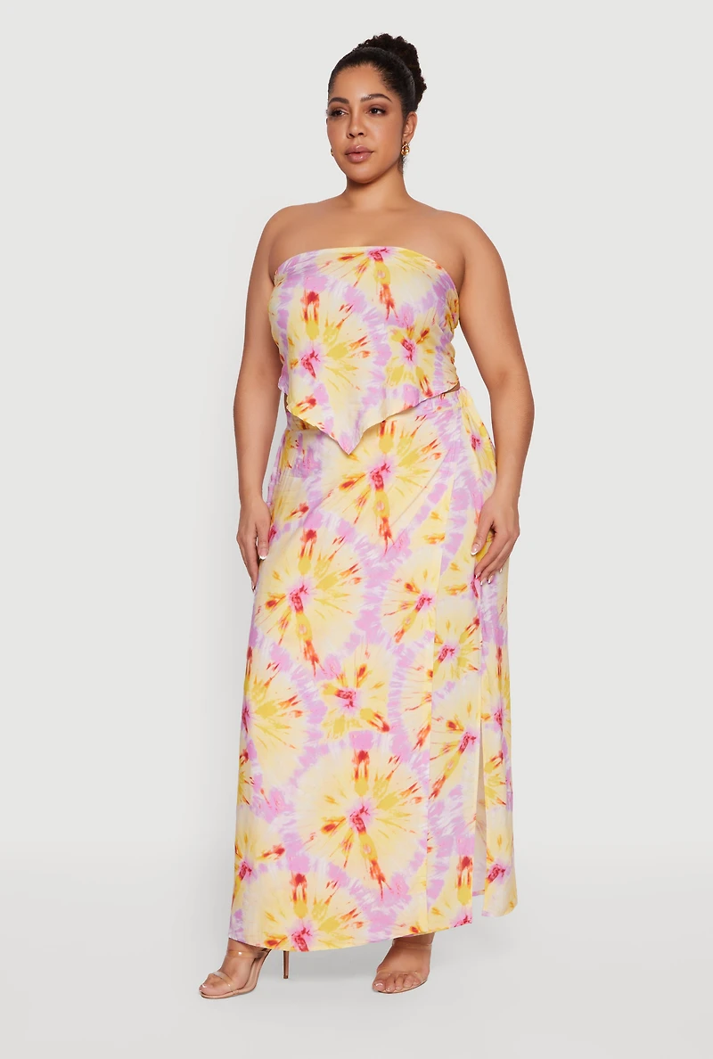 Plus Tie Dye Print Hanky Hem Tube Top