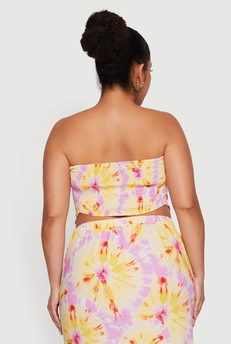 Plus Tie Dye Print Hanky Hem Tube Top