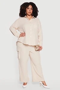 Plus Gauze Knit Button Front Shirt