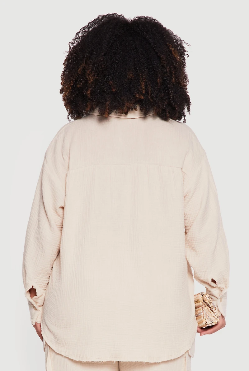 Plus Gauze Knit Button Front Shirt