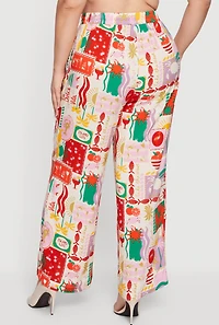 Plus Patterned Drawstring Waist Wide Leg Pants