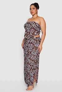 Plus Palm Leaf Tropical Print Maxi Skirt
