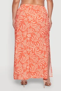 Plus Palm Leaf Tropical Print Maxi Skirt