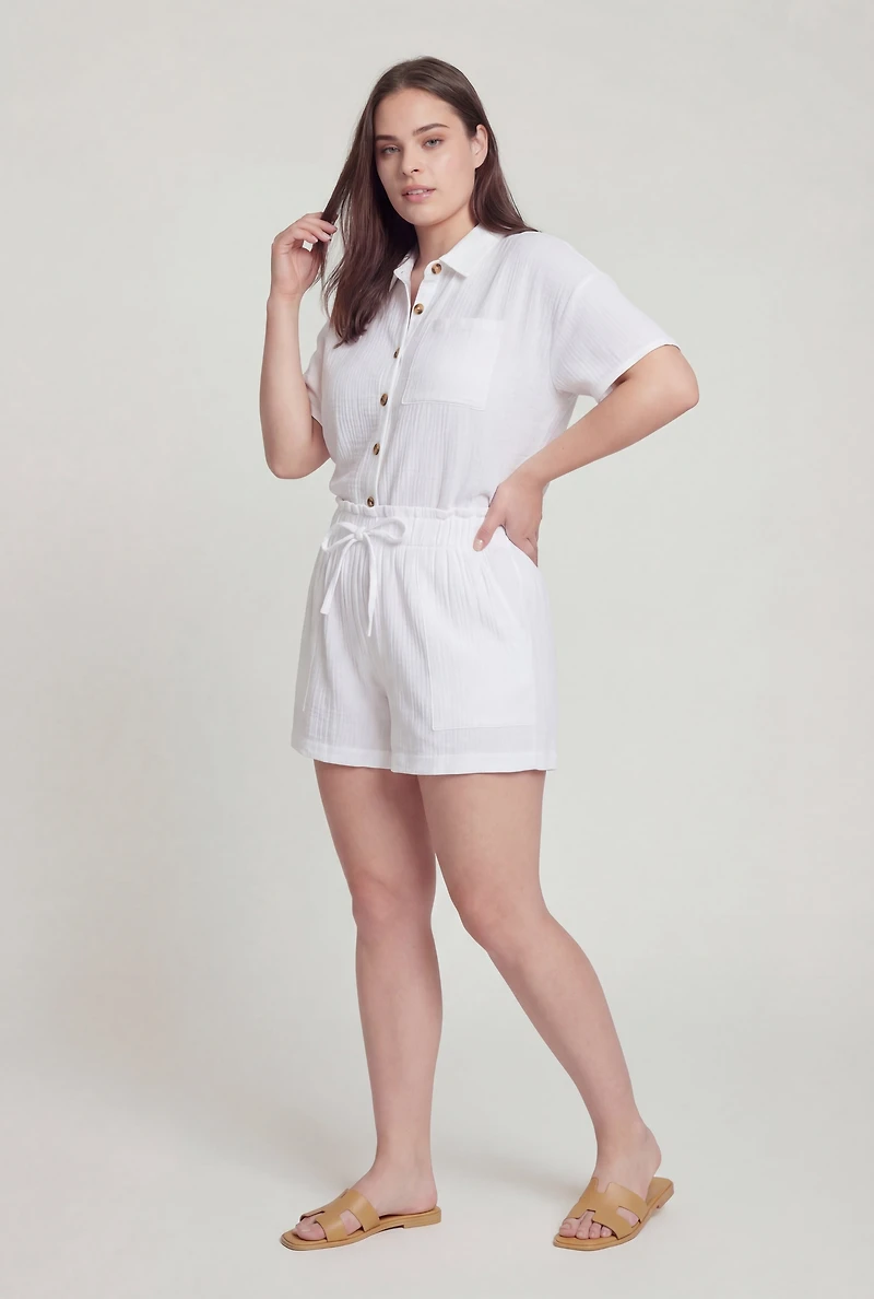 Plus Paper Bag High Waisted Gauze Knit Shorts