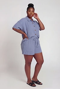 Plus Paper Bag High Waisted Gauze Knit Shorts